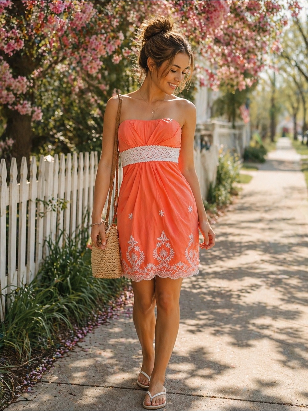 Coral Strapless Speechless Dress | Crochet Waist | Spring Summer Mini Size 5/S